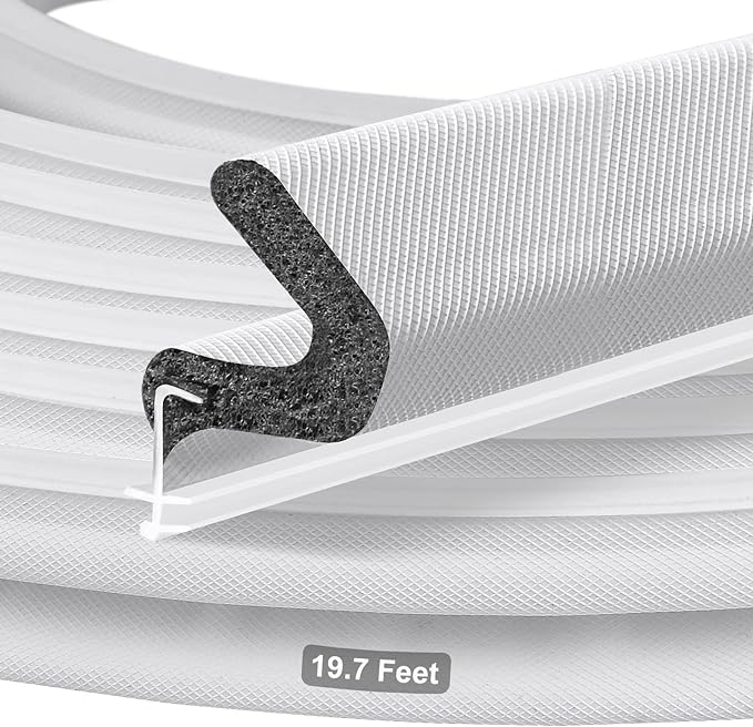 19.7FT Kerf V‑Shaped Weather Stripping Door Seal, Press‑in Seal for Pre‑Cut Slot Doors, Not Self‑Adhesive, Soundproof Draft Blocker for Exterior Front Doors, Fits Large Gaps, Easy DIY Install (White)