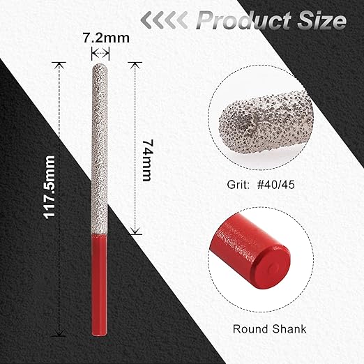FOCSTOL Diamond Mortar Raking Bit - 2pcs 7.2mm x 74mm Diamond Mortar Router with Round Shank for Mortar Raking Tuck Pointing Masonry Brick Removal