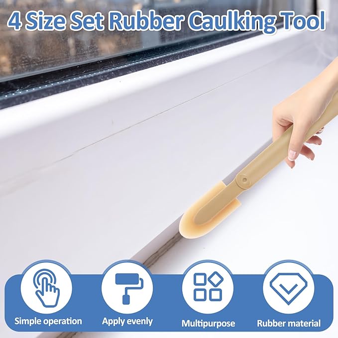 ABS Handle Silicone Caulking Kit, Rubber Caulk Finishing Tool Set with 4 Interchangeable Tips, Smoothing Finger Finisher for Grout, Sealant, Kitchen Bathroom DIY Projects
