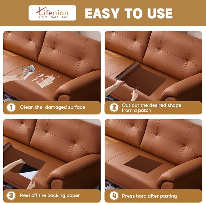 Leather Repair Patch, 17X158 Inch Self Adhesive Leather Repair Tape, Large Vinyl Patch Kit for Couches, Sofa, Furniture, Car Seats, Chairs, Cabinets, Handbags（Light Brown, 17X158 Inch）