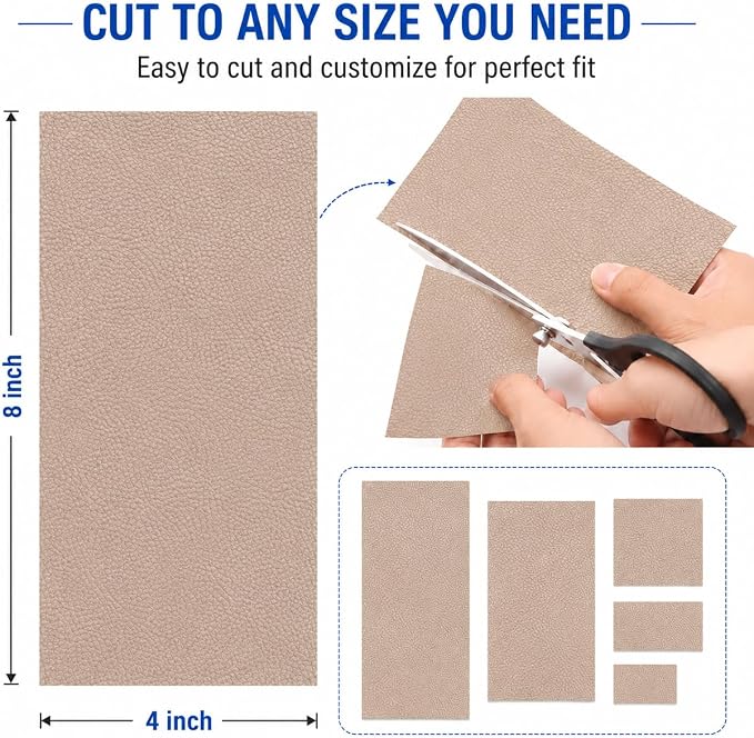 2PCS 8×4 Inch PU Leather Patch for Car Seat Repair, Self-Adhesive Leather Repair Patch Tape for Vinyl Leather Upholstery, Car Seat Furniture Repair Kit (Khaki)