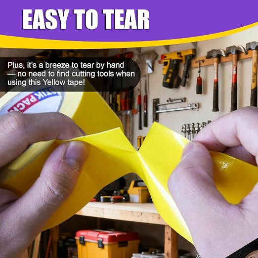 3 Rolls Yellow Duct Tape, Heavy Duty Strong Industrial Colored Duct Tape 9mil x 2inch x 25yds Flexible, No Residue, Waterproof and Tear by Hand, Multi-Use for Indoor & Outdoor Repairs