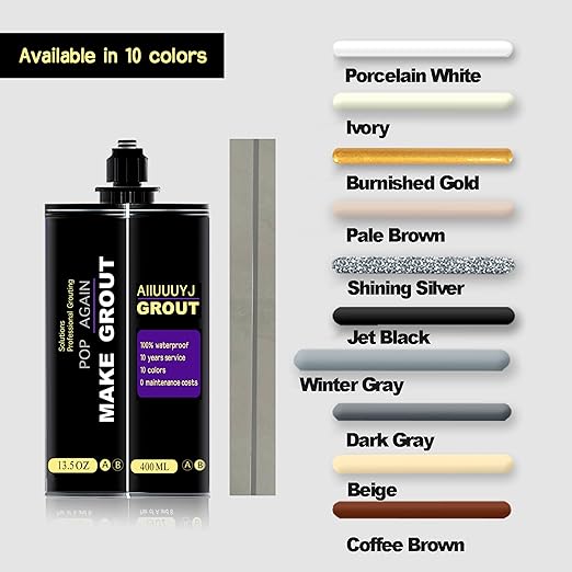 Epoxy Grout Winter Gray 13.5 fl oz ｜Water & Stain Resistant & Zero Maintenance｜1:1 Auto-Mix Technology｜24hr Ready-to-Use｜Perfect for Shower Kitchen Pool | 10 Pearl Finishes for Tile & Stone