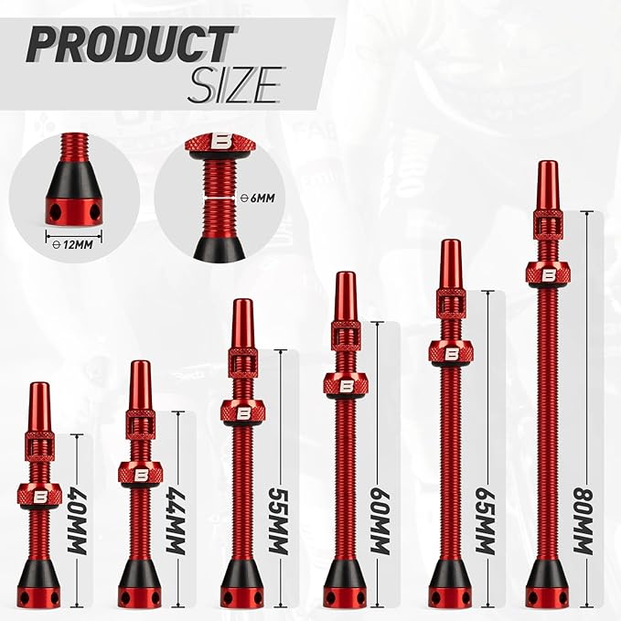 BWSHLF Tubeless Presta Valve Stem 40/44/55/60/65/80/100 mm, Super Light Alloy Presta Valve Stem Kit with Valve Core Remover Tool and Valve Stem Caps - Multiple Color and Size Options(Pair)