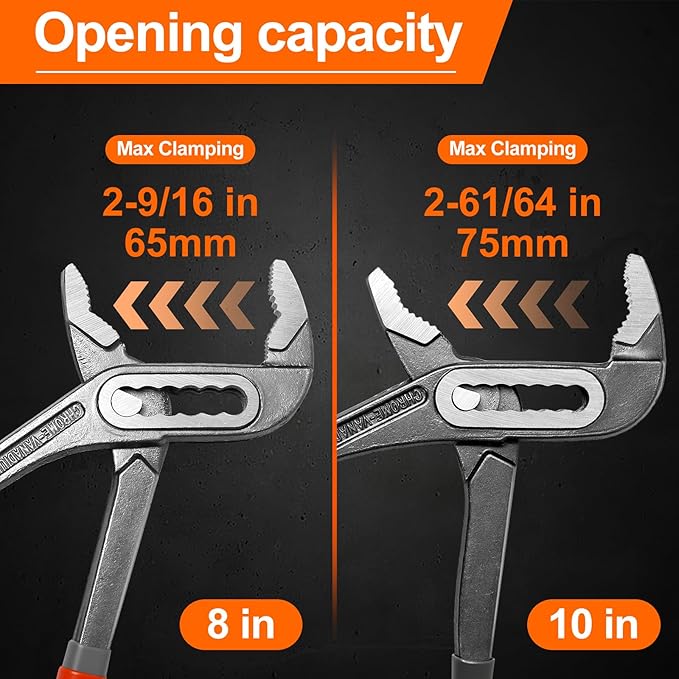 2-Piece Water Pump Pliers Set, 8" & 10" Quick-Adjust Groove Joint Pliers, Forged Carbon Steel with Bi-Material Grip for Plumbing, Auto, DIY & Home Repair