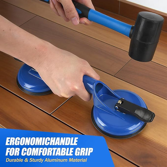 Floor Gap Fixer Tool for Laminate Floor Gap Repair,Floor Repair Kit with Suction Cup and Mallet,Perfect for Floor Gap Closing Repair Tool,Not Suitable for Scraped Surface Floor（Double disc blue）