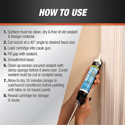 DAP Alex Flex Premium Molding & Trim Siliconized Sealant, White, 10.1 Oz (7079818542) (Pack of 2)