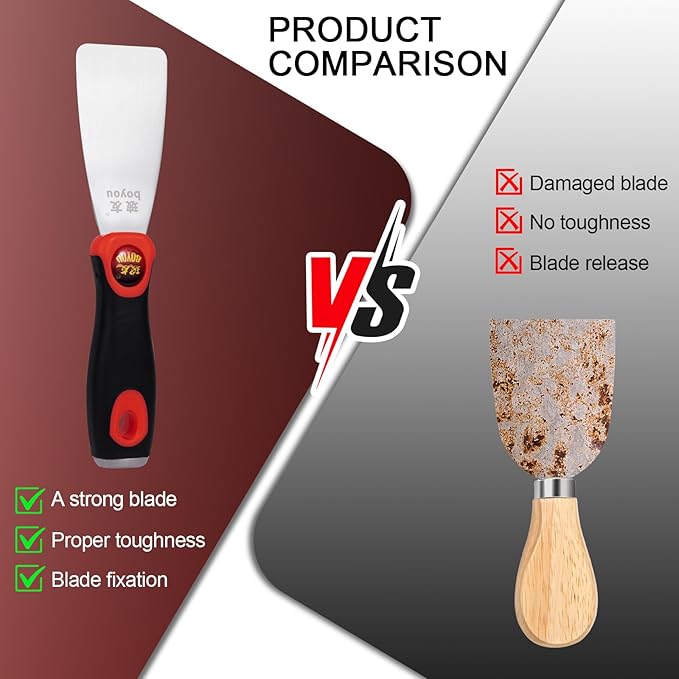 JL&LOVE 3-Piece Windshield Removal Scraper Set, Stainless Steel Putty Knives with Ergonomic Handle, Multi-Size Scraper Tools for Auto Glass Adhesive, Decal, Caulk, Paint, Sticker Removal