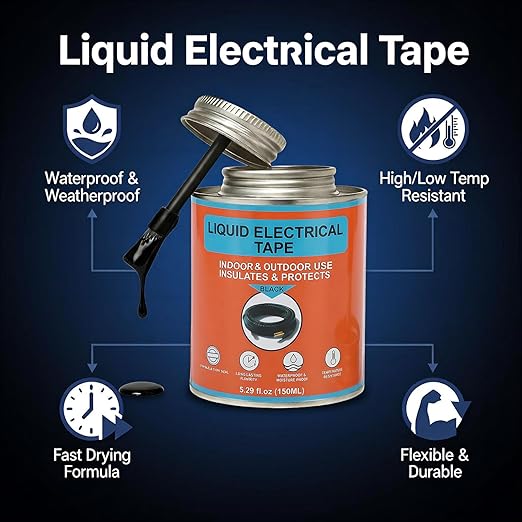 Liquid Electrical Tape, 5.29OZ, Waterproof, UV Resistant, Airtight Seal, Extreme Temperature Flexible, Corrosion Proof, Integrated Brush, Marine Automotive Household