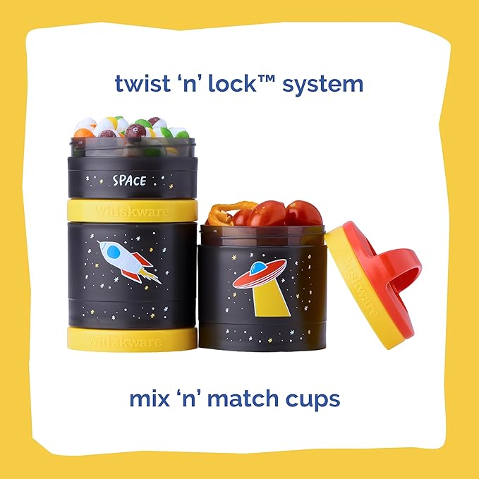Whiskware Stackable Snack Containers for Kids and Toddlers, 3 Stackable Snack Cups for School and Travel, Space (Pack of 1)
