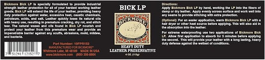 Leather Conditioner, Scratch Repair | Bickmore Bick LP 4oz - Heavy Duty LP Leather Preservative | Leather Protector, Softener and Restorer Balm for Dry, Cracked, and Scratched Leather | Made in USA