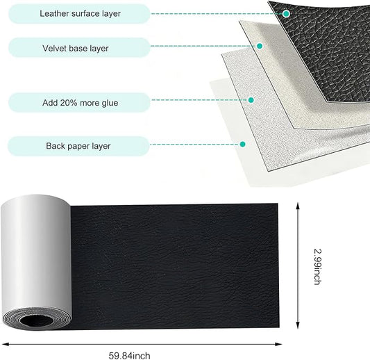 Car Leather Repair Patch, Waterproof Anti-Scratch Repair Tape, Breathable Flexible Refurbished Tape, Cuttable Self-Adhesive Patch Kit for Most Car Seat & Home Furniture (Black)