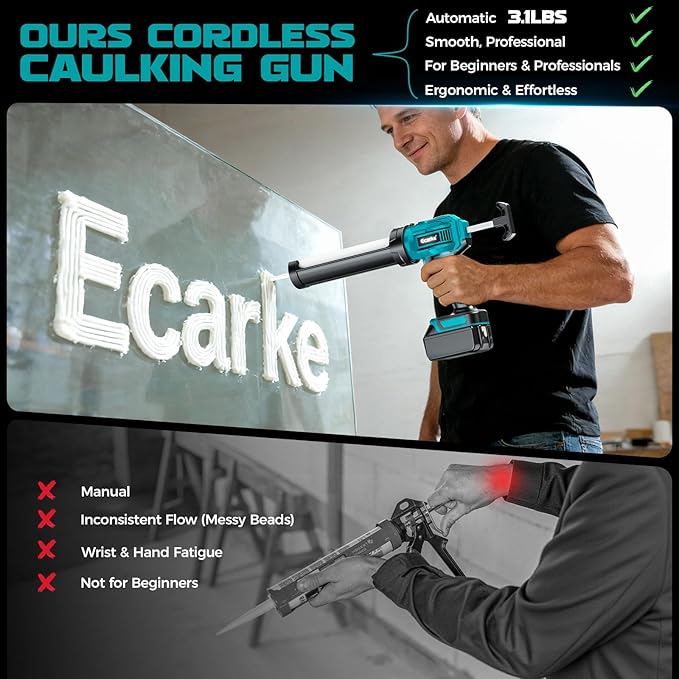Cordless Caulking Gun Compatible With Makita 18V Battery (Tool Only), 10oz Electric Caulking Gun with Adjustable Speed, 9Pcs Caulk Remover Tool, Ecarke Cordless Silicone Gun for Filling, Sealing