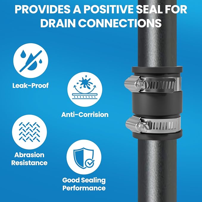 2 Pcs 1 IN Flexible PVC Pipe Coupling with Stainless Steel Clamps Fit 1 IN Nominal Pipes, Couplers for Plastic and Copper Pipe Plumbing Connections, Drain Repair, Dust Hose