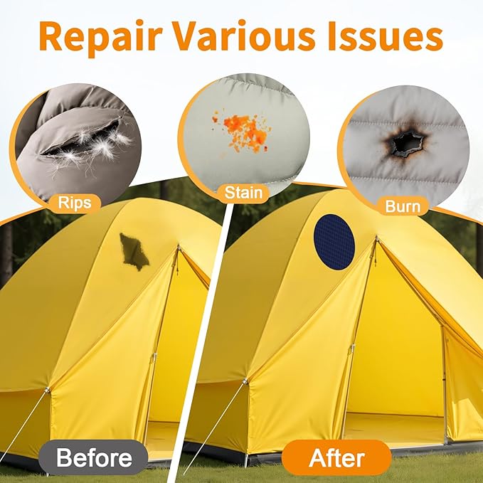 Waterproof Self-Adhesive Fabric Repair Tape - Tent Repair Kit,51pcs Nylon Fabric Patches for Tent, Jacket, Clothes, Puffer Down Jacket,Sleeping Bag, Outdoor Gear Tenacious Repairs Tape, Dark Blue