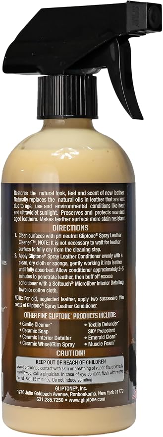 Gliptone Leather Conditioner Spray, Professional pH-Balanced Formula Restores Softness, Shine & Flexibility, No Rubbing Needed, Safe for Car Interiors, Furniture & Jackets, Made in USA,17 oz