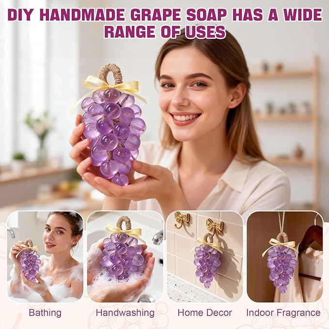 Soap Making Kit for Adults, Grape Soap Complete, Melt and Pour Soap Making Supplies, Contains Mould Soapbase Essential Oils Fragrances and Dried Flowers for Beginners and Mother's Day