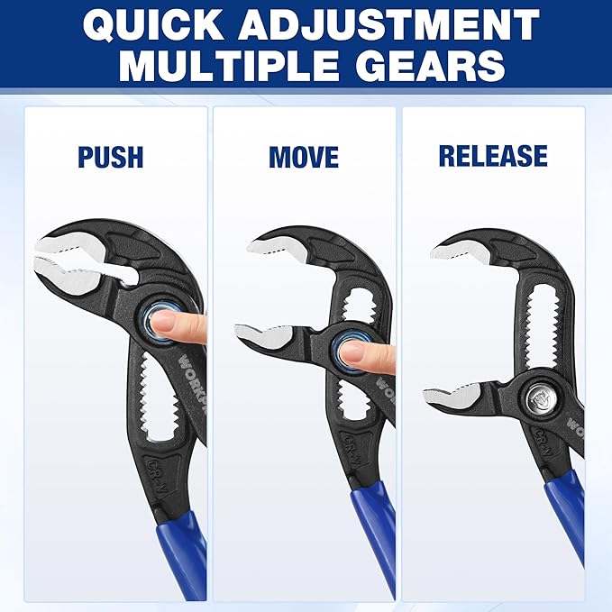 WORKPRO 5-Inch Water Pump Pliers, CR-V Plumbing Lock Plier, Quick Adjust Groove Joint Pliers, V-Jaw Quick Release Push Lock Pliers with Comfortable Grips