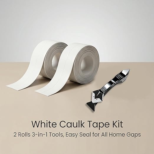 White Caulk Tape – Waterproof Sealant Strip for Bathroom, Shower, Bathtub, Kitchen Sink & Tile Gaps – Flexible, Paintable, Self-Adhesive, Long Lasting