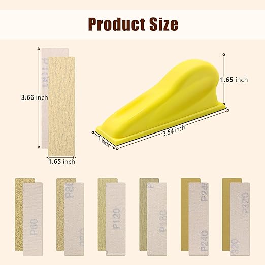ZEHIQ 3.5”x1” Mini Detail Hand Sander Kit, 60Pcs 60-320 Grit Hook-and-Loop Aluminum Oxide Sandpaper, Ergonomic Micro Sanding Block for Woodworking, 3D Printing, Metal Polishing & DIY Crafts