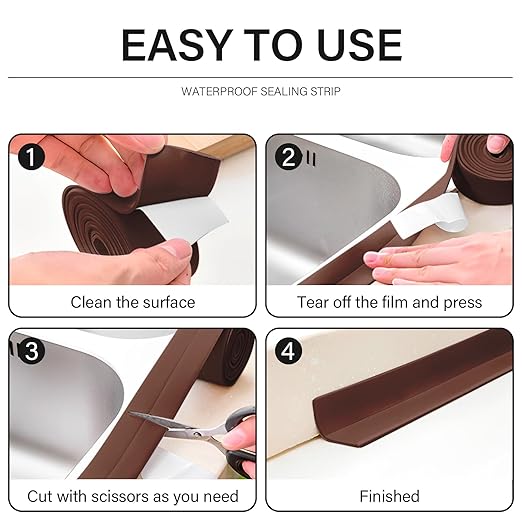 3 Rolls 10.5 Feet Caulk Tape Toilet Caulking Strip Self Adhesive Bathroom Sealing Peel and Stick Caulk Strip for Bathtub, 1.5 Inches (Brown)