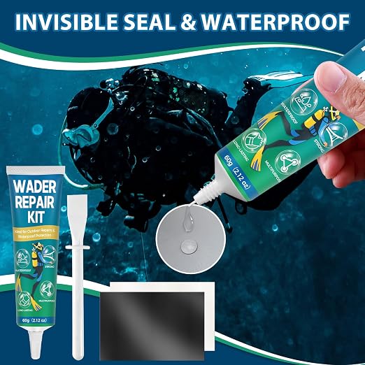 Wetsuit Repair Kit, Wader Patch Kit, Flexible Wader Repair Glue, Durable Waterproof Adhesive Seals Cracks, Rips, Tears & Holes on PVC Inflatables, Tents and More