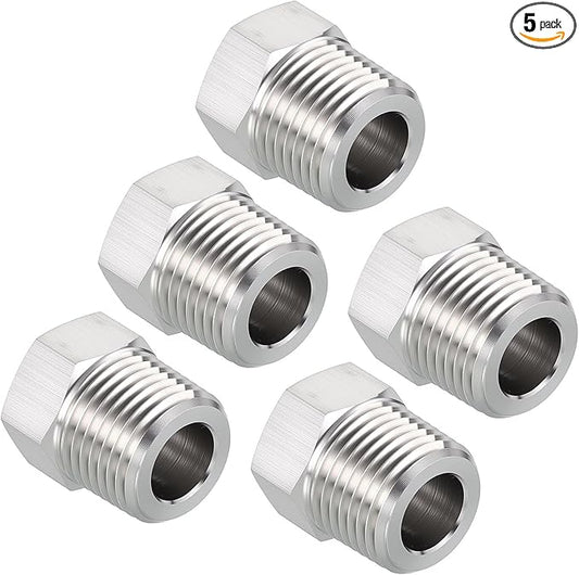 Pack of 5, 1/2" Male NPT to 3/8" FeMale NPT Solid 304 Stainless Steel Hex Bushing, Hose Fittings Adapter Reducer for Pipe Leak Repair, Bathroom Remodeling, Tool Extensions