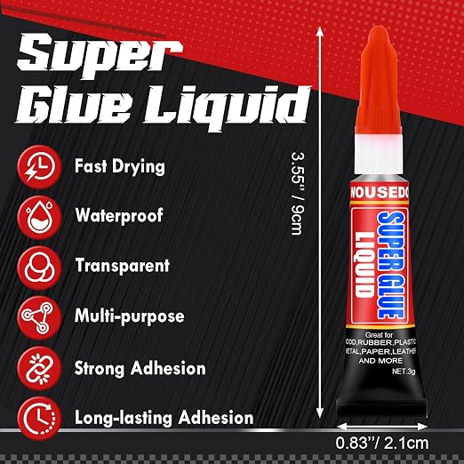 WOUSEDO 48 X 3g Super Glue Liquid, Clear Strong Adhesive,Fast Drying Cyanoacrylate Glue for Wood, Rubber, Leather, Hard Plastic, Metal, DIY Crafts and More