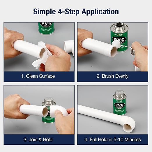 PVC Cement Pipe Glue – Fast Dry Plumbing Solvent Weld Waterproof Clear Finish for PVC Pipe, Vinyl & Inflatable Repair 4.2 fl oz Leak Proof Can