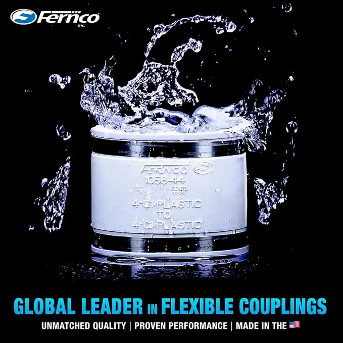 Fernco 1056-100 1-in. Flexible PVC Pipe Coupling for Plastic and Copper Plumbing Connections in White (Pack of 2)