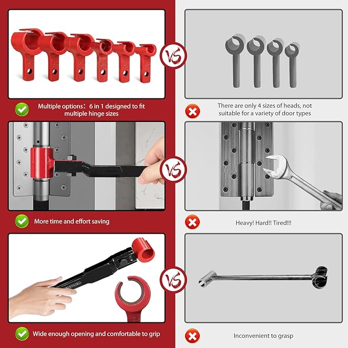 Door Hinge Adjustment Tool Set - 6 in 1 Precise Hinge Gap Adjustment Wrench for Residential and Commercial Doors Reinforced Steel Design Door Hinge Tool for Door Alignment Repair and Installation