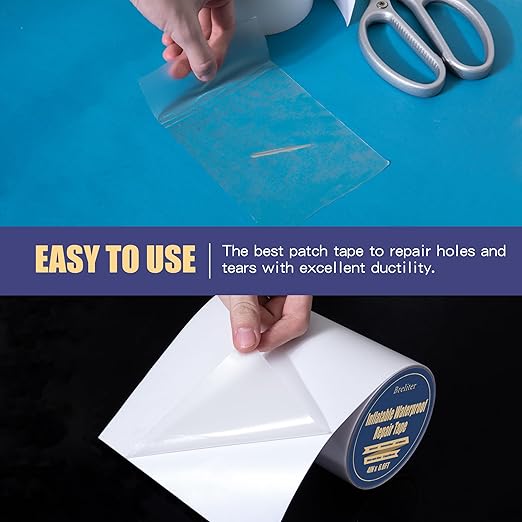 Breliter Inflatable Waterproof Repair Tape - Waterproof TPU Patch Repair Kit, Sealing Repair Tape for Air Mattress, Bounce House, Inflatable Toys, Swimming Ring - 4in x 6.6ft