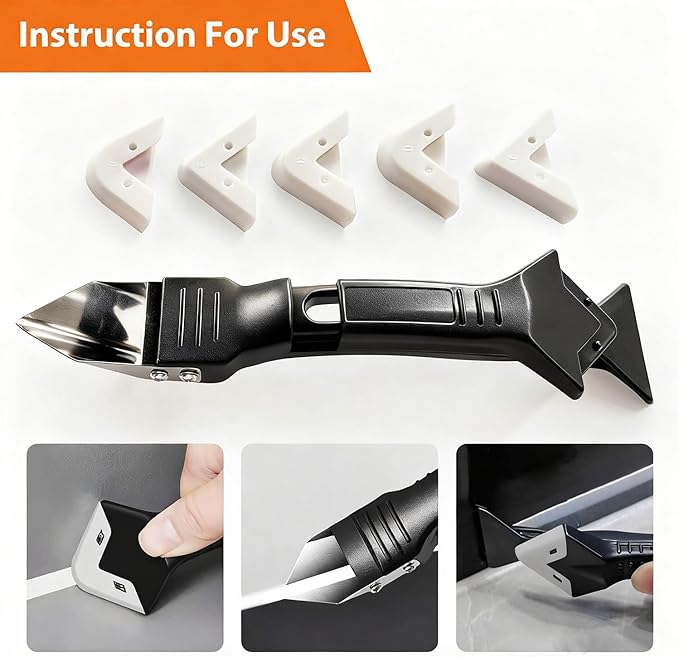 Caulk Gun Kit with Caulk Remover Tool - Smooth Silicone Caulking Gun Set for Caulking Removal, Shower & Bathroom, Includes Caulking Gun Tool, Caulk Scraper Tool Spackle Knife, All in One with Gift Box