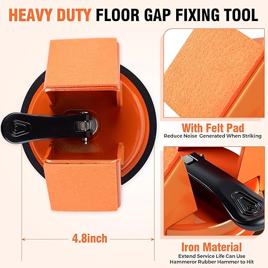 Floor Gap Fixer Tool for Laminate, LVP, Vinyl Plank & Engineered Hardwood Floors – Heavy Duty Aluminum Suction Cup, DIY Floor Gap Repair Kit (Orange, Double-Sided)