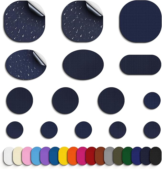 Self-Adhesive Nylon Patches Tent Repair Kit – Outdoor Gear Tenacious Repair Tape, Waterproof Fabric Patches for Clothes, Tent, Down Jacket, Backpack (45pcs, Navy