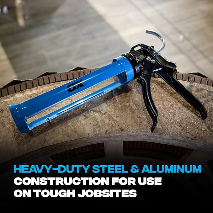 OX Heavy Duty Caulking Gun - 10 oz Caulk Gun Manual with 24:1 Thrust Ratio - For Adhesive & Sealants with Seal Puncture Rod Pistola De Cokin OX-T046201