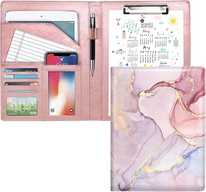 Padfolio Business/Resume Portfolio Folder, Leather Interview Portfolio Business Portfolio Portfolio Organizer with Legal Pad Folder Clipboard,Interview Folder for Men/Women, Colorful Pink