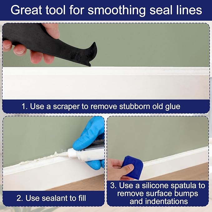 8pcs Silicone Caulking Tool Set, Plastic Grout Scraper Reusable Sealant Finishing Spreader Caulk Remover for Kitchen Bathroom Floor Window & Sink (Black, Blue)