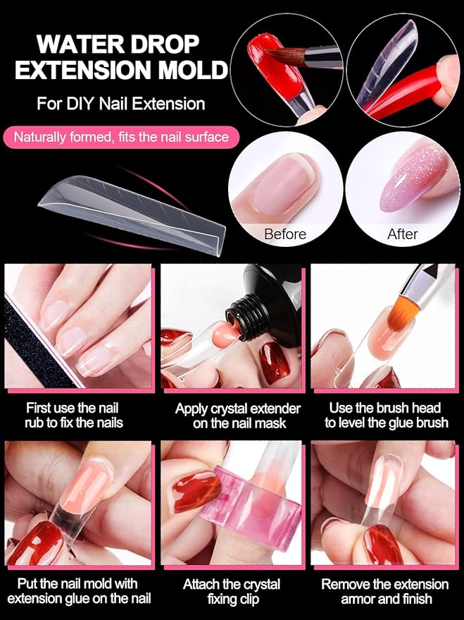 TOROKOM 120Pcs Poly Extension Gel Dual Forms Clear Tips Set - Acrylic False Nails With 12 Sizes Square Stiletto Gel Forms Full Cover Reusable Molds