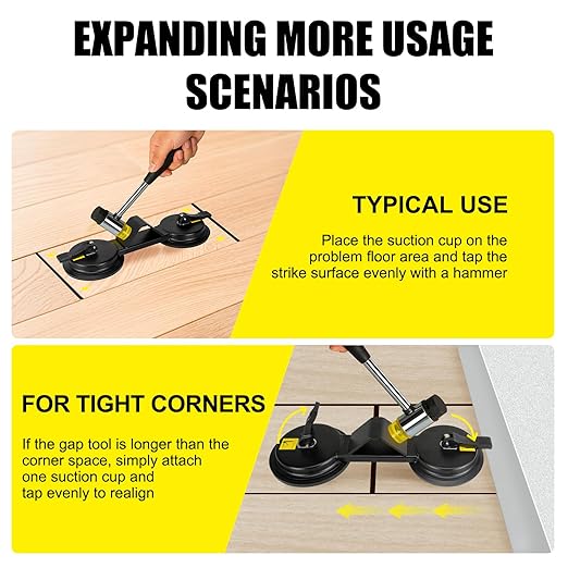 Floor Gap Fixer Tool - Heavy Duty 45° Striking Surface Floor Gap Repair Tool with Dual Enhanced Suction Cup, Plank Grabber Floors Fix Pro Made of Iron for Fixer Laminate/Vinyl Flooring Tools