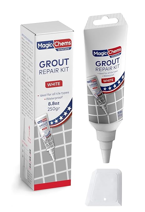 Tile Grout Repair, White 8.8 oz/250gr. Fast Drying Grout Repair Kit, Grout Filler Tube Repair Kit, Tile Grout Paint, Grout Sealer Restore and Renew Bathroom Floor, Tile Gaps, Joints, Lines