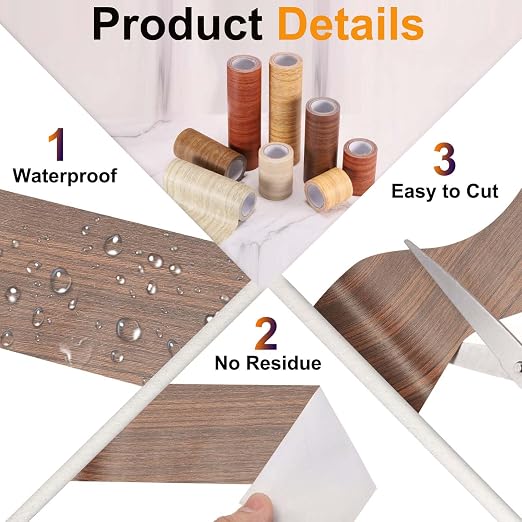 PATIKIL Wood Grain Tape 12" x 32 ft, Self-Adhesive Wood Texture Repair Tape Realistic Wooden Effect Patch for Furniture Cabinets Floor Walls, Ebony