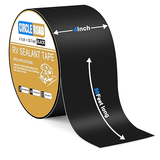 CircleRoad Butyl Sealant Waterproof Tape, RV Roof Tape Black, 4 Inch X 50 Feet RV Repair Sealant Tape, Stop Camper Roof Leaks, UV-Resistant, Weatherproof and Reliable (4In-50FT Black)