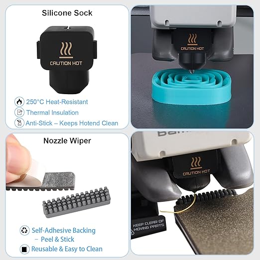 35Pcs 3D Printer Tool Kit Compatible with Bambu Lab A1 Mini - 4X Silicone Sock, 4X Nozzle Wiper, Clog Poke, Scraper, Flush Cutter & Tweezers for 3D Printer Maintenance, Cleaning & Removal