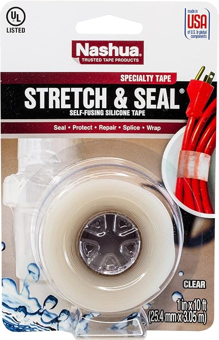 Nashua - 1 in. x 10 ft. Stretch & Seal Self-Fusing, Non-Adhesive Silicone Tape, Clear, 1 Roll (Pack of 6)