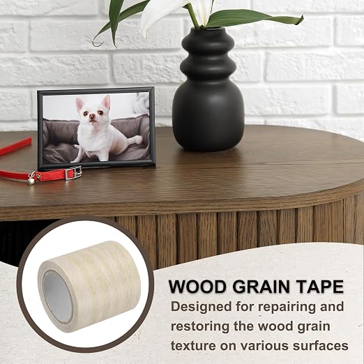 PATIKIL Wood Grain Tape 2.2" x 15 Ft, Self-Adhesive Wood Texture Repair Tape Realistic Wooden Effect Patch for Furniture Cabinets Floor Walls,Light Yellow Oak
