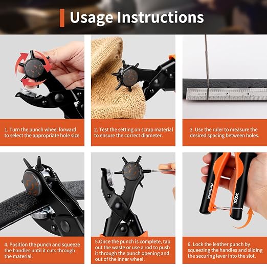 XOOL Small Hole Leather Hole Puncher, Precision Watch Punch Tool Set with 6 Hole Sizes for Watch Strap Adjustment, Belts, Shoes, Saddles, Tickets and DIY Craft Projects