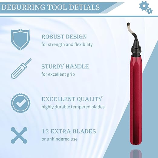 Deburring Tool with 12 HSS Blades, 12 High-Speed Steel Blades for 3D Prints, Metal, PVC & Plastic