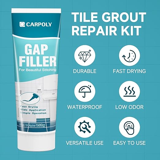 Tile Grout Repair Kit, 2 Pack White Grout Filler for Bathroom, Kitchen, Rstore & Renew Tile Joints Line, Triple Protection, Fast Drying Shower Grout with Tools(White, 10.58oz/300g)