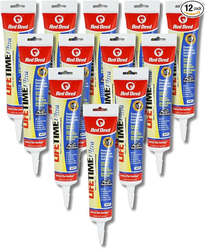 Red Devil 0775 Lifetime Ultra Premium Elastomeric Acrylic Latex Sealant, White, 5.5 oz, Pack of 12